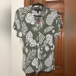 Tropical Green and White Women's Top